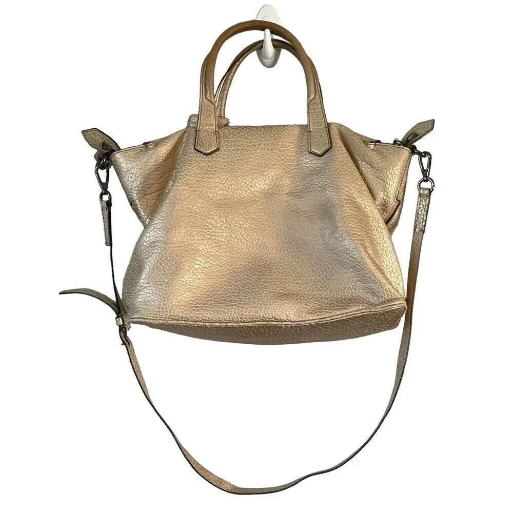 Reed Krakoff Metallic Textured Leather Satchel Crossbody Shoulder‎ Bag Gold